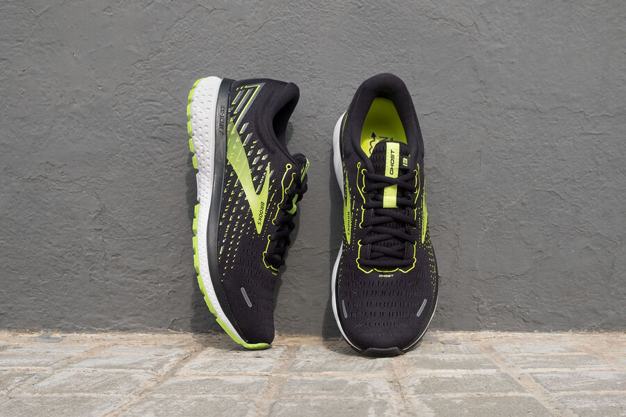 Brooks Ghost 13 Road Running Shoes Mens Black/Green 894716-QVD